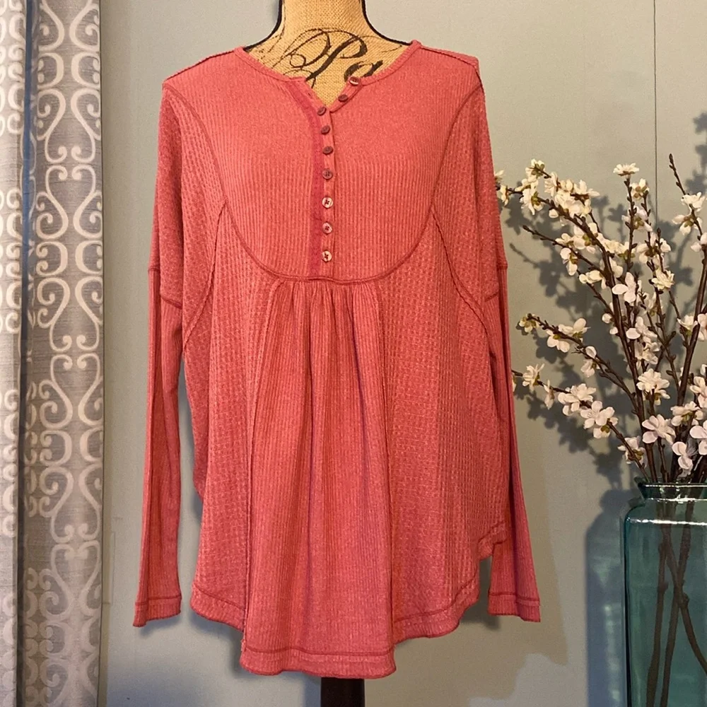 Free People Leo Oversized Henley Waffle Tunic